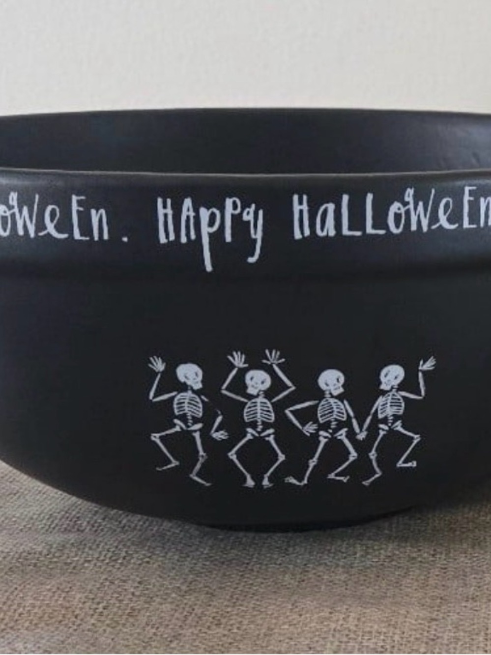 Black Halloween Candy Bowl with Dancing Skeletons